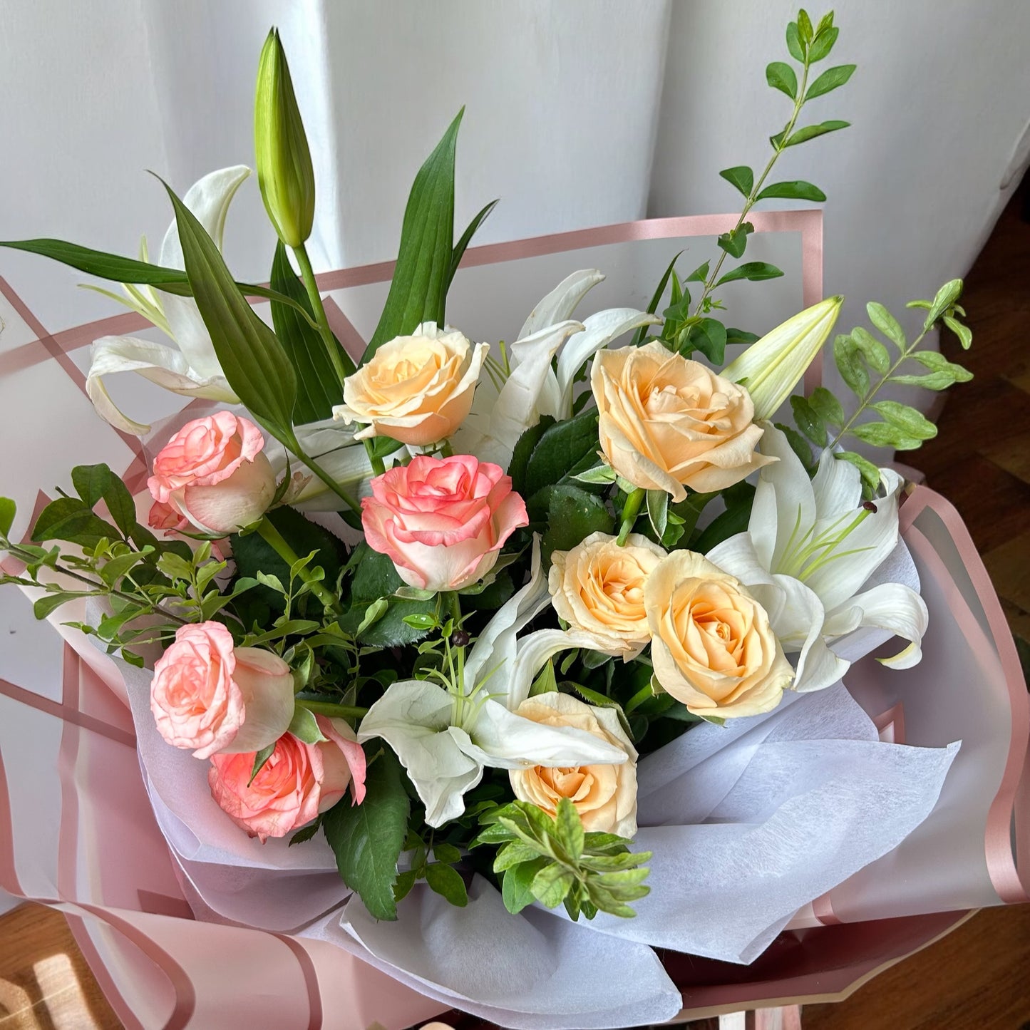 Bouquet in White Flower Bag