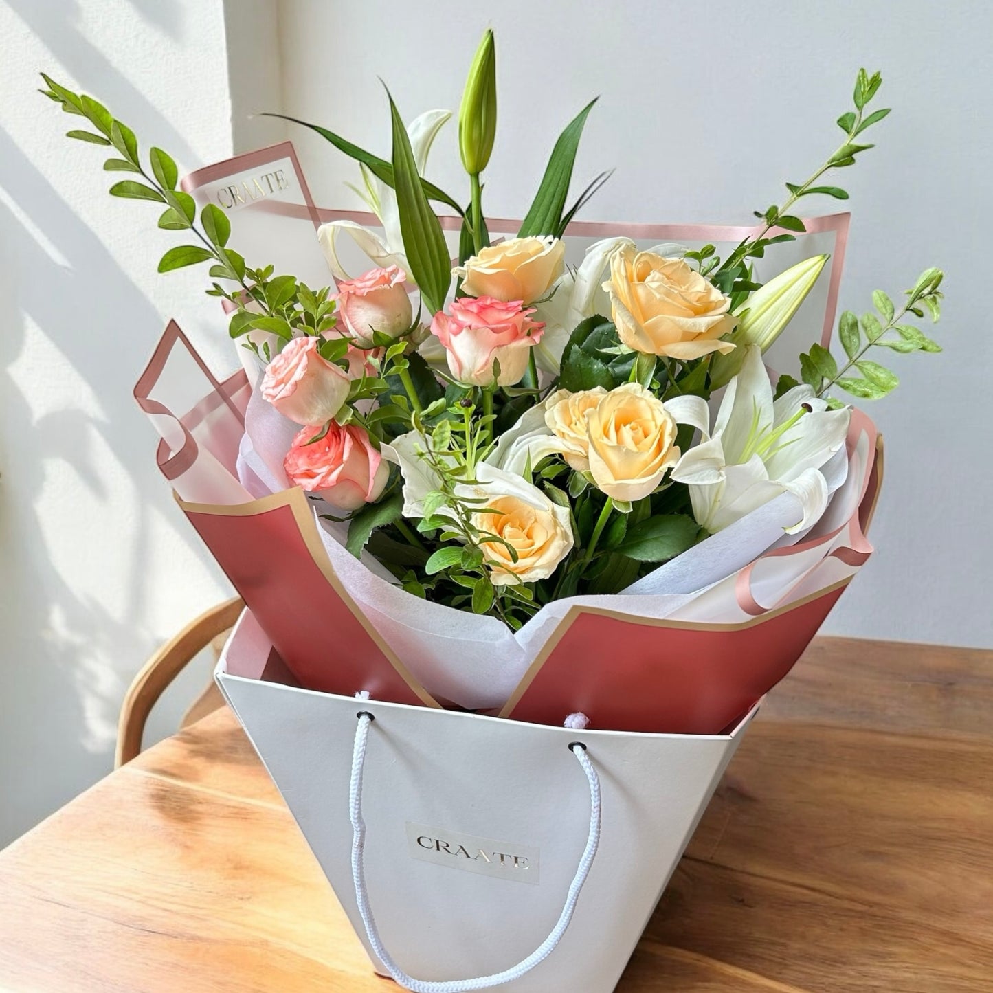 Bouquet in White Flower Bag